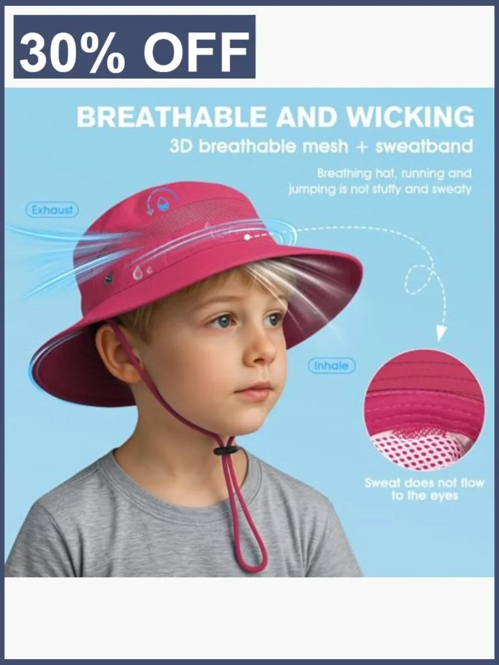Kids UPF 50+ Bucket Hat Quick Dry Adjustable Chinstrap Sun Hat for Boys Girls